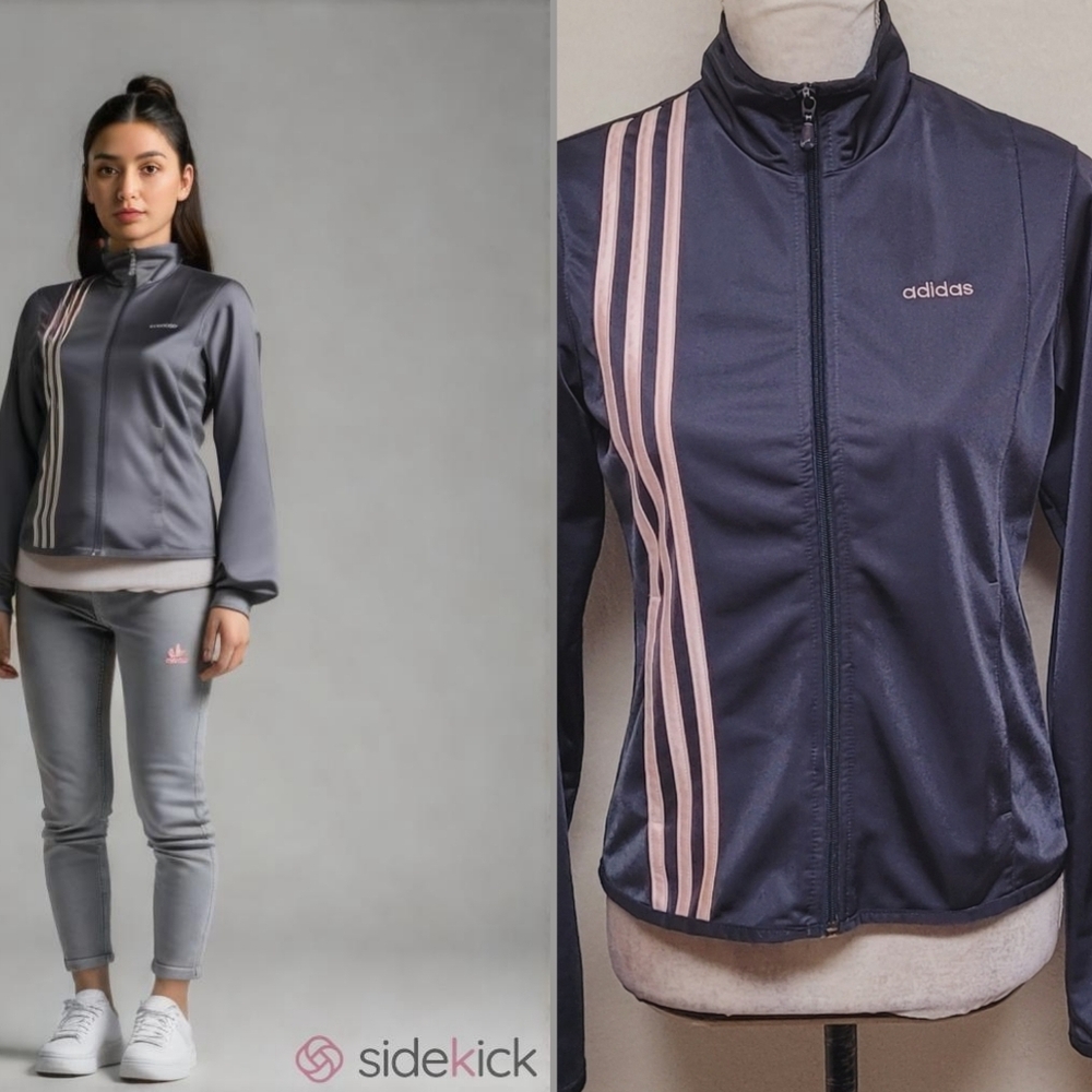 Adidas Y2K Vintage Navy Blue Pink Three Stripe Track Jacket Windbreaker S